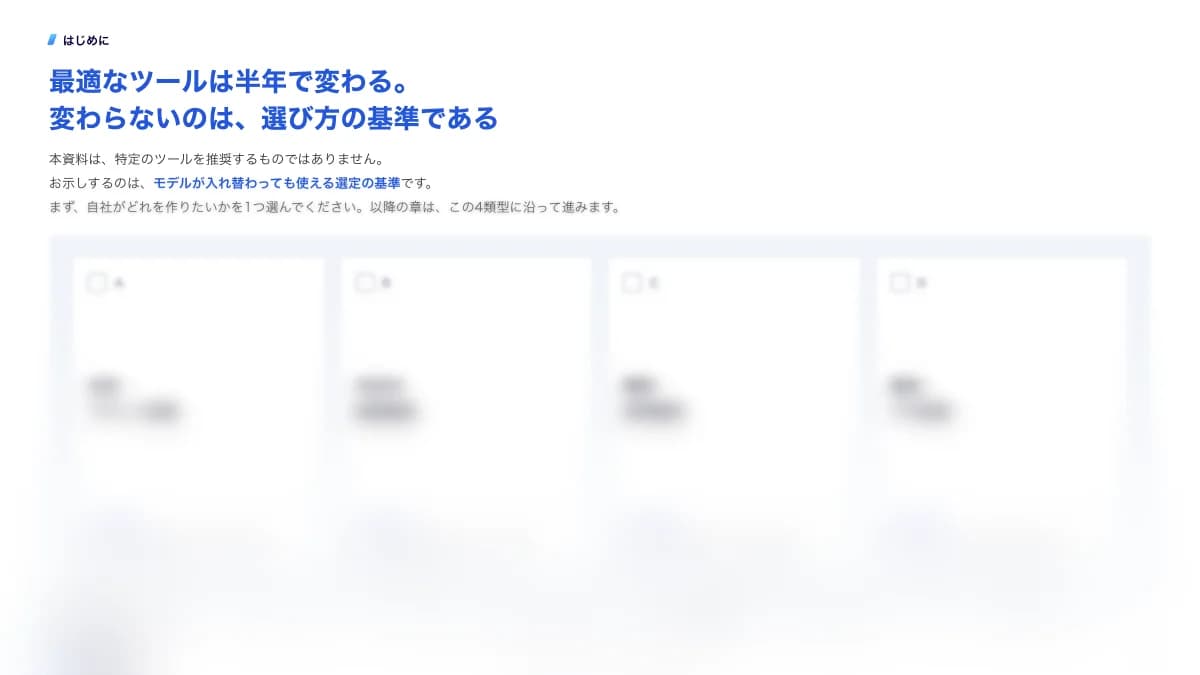 AI動画生成ツール比較マップ|5つの選定軸と用途別の乗り換え設計のサンプルページ2